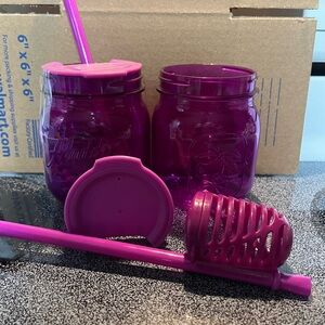 Mason Aladdin Set 2 Purple Drink Cups Tumblers w/Matching Lids, Straws, Infusion